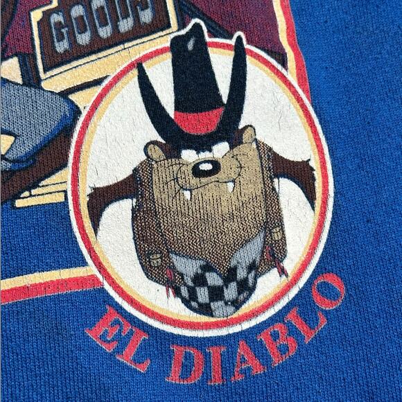 Vintage 90s Looney Tunes Taz Bugs Bunny El Diablo Kid Carrito Sweatshirt USA XL - Picture 7 of 9
